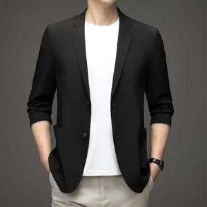 남성 정장 여름 정장 코트 비즈니스 코트 옷깃 더블 버튼 포켓 솔리드 카디건 루즈 남성 정장 재킷 작업 재킷