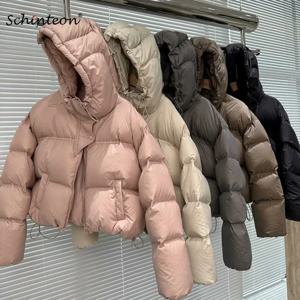 Schinteon 여성용 화이트 덕 다운 재킷, 따뜻한 오버 사이즈, 캐주얼, 짧은, 두꺼운 외투, 가을, 겨울, 2024 신상