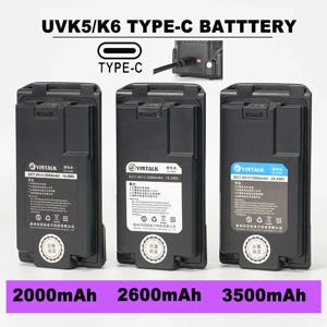 Quansheng 배터리 UV K5 K6 워키 토키 배터리 유형-C USB 충전 배터리 K58 라디오 고용량 2000/2600/3500mAh