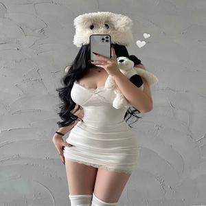 Y2K 레트로 레이스 패치 워크 스파게티 스트랩 블랙 Bodycon 드레스 미니 패션 미적 보우 클럽 파티 여성을위한 섹시한 드레스