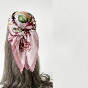 68cm 복숭아 꽃 인쇄 스카프 여성 봄, 여름 얇은 모조 실크 스카프 패션 기질 스카프 Headscarf Shawl