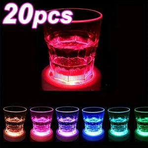 20PCS LED 코스터 조명 다채로운 빛나는 와인 병 스티커 바 웨딩 파티 조명 빛나는 와인 병 스티커
