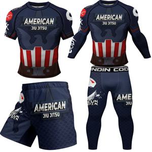 Jiu Jitsu 티셔츠 및 바지 남성용 래시가드, Bjj Gi 브라질 그래플링 MMA 무에타이 반바지, 체육관 스포츠 의류 운동복, 세트당 4 개