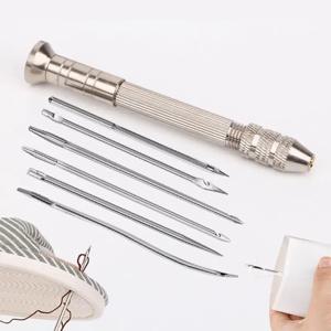 5 개/대 가죽 바느질 키트 Awl 핸들 세트와 교체 바늘 DIY Leathercraft 신발 수리 도구 펀치 스티치 바늘