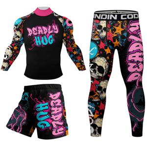 Cody Lundin 새로운 디자인 맞춤형 반팔 폴리 에스터 신축성 러쉬 가드 반바지 MMA BJJ 고무 허리띠 세트