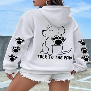 발에 이야기 재미 있은 개 만화 인쇄 까마귀 여성 따뜻한 양털 Hoody 패션 캐주얼 후드 가을 느슨한 라운드 넥 여성상의