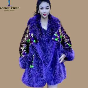 여성용 인조 모피 코트, 스팽글 자켓, 덮힌 단추 느슨한 롱 오버 코트, 두꺼운 따뜻한 여성 의류, 새로운, 고품질, 겨울