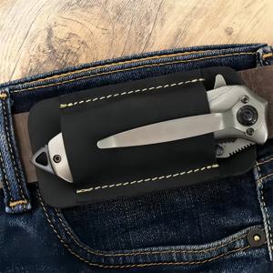 가죽 EDC 홀스터 – 아웃도어, 캠핑, 일상용 포켓 나이프 및 손전등 캐리어