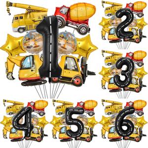 9 개 1 세트 엔지니어링 테마 호일 풍선 40 인치 번호 생일 파티 Ballon 건설 차량 트랙터 자동차 풍선