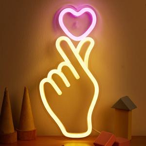 Chi-buy LED 네온 핸드 + 하트 USB 전원 네온 사인 야간 조명 3D 벽 아트 & 게임 룸 침실 거실 장식 램프 표지판