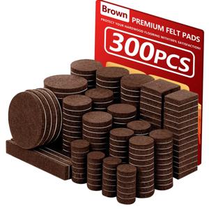 300PCS 펠트 의자 다리 패드, 다양한 크기의 값 팩, 나무 바닥 보호용 펠트 가구 패드, 자체 접착
