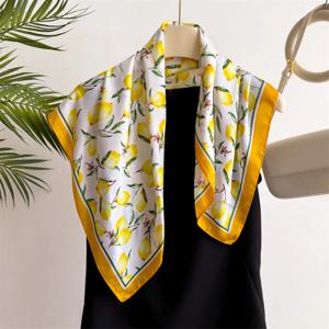 1pcs 여름 밝은 색상 유화 레몬 인쇄 작은 사각형 여성 새틴 넥타이 스카프 부드럽고 깔끔한 숙녀 Neckerchiefs