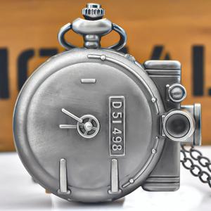 빈티지 청동 Steampunk 증기 기차 조각 된 석영 주머니 시계 목걸이 펜던트 시계 체인 남성 여성 체인 선물