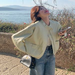 노란색 가죽 재킷 PU 소재 통근 스타일 노란색 짧은 여성용 바이크 스타일 가을 겨울 신상 캐주얼 슬림핏 작은 키 고급스러운 가죽 재킷