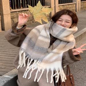 여성용 겨울 스카프 캐시미어 따뜻한 격자 무늬 파시미나 스카프 담요 랩 여성 두꺼운 소프트 Bufanda Tassel Shawl Long Poncho