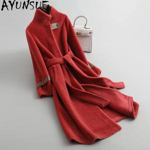 AYUNSUE 여성 의류용 100% 천연 양모 코트 중간 길이 우아한 자켓 겨울 아우터웨어 2025 패션 Abrigo Mujer