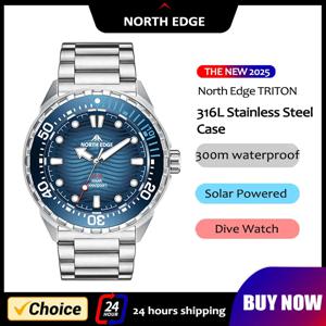 NORTH EDGE 2026 신형 트리톤 태양광 다이브 시계 남성용 럭셔리 쿼츠 시계 316L 스테인리스 스틸 케이스 방수 300M