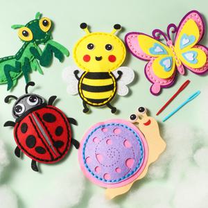 어린이용 DIY 수공예 세트, 초보자를 위한 바느질 장난감, 무당벌레, 벌, 나비 모양의 펠트 장식 포함, 교육용