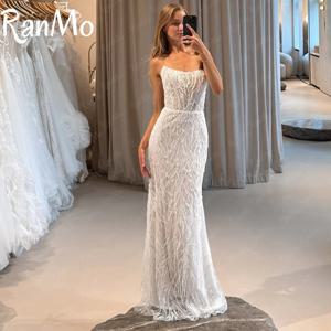 Ranmo 2025 럭셔리 새 비즈 레이스 인어 웨딩 드레스 새로운 Strapless 화이트 신부 가운 지퍼 댄스 파티 칵테일 드레스 맞춤형