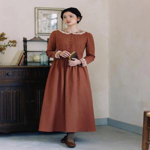 티이하일리 봄 가을 여성 코튼 린넨 드레스 안감 있는 긴팔 롱 맥시 여성복 S-XL 레이스 빈티지 2025 신상품