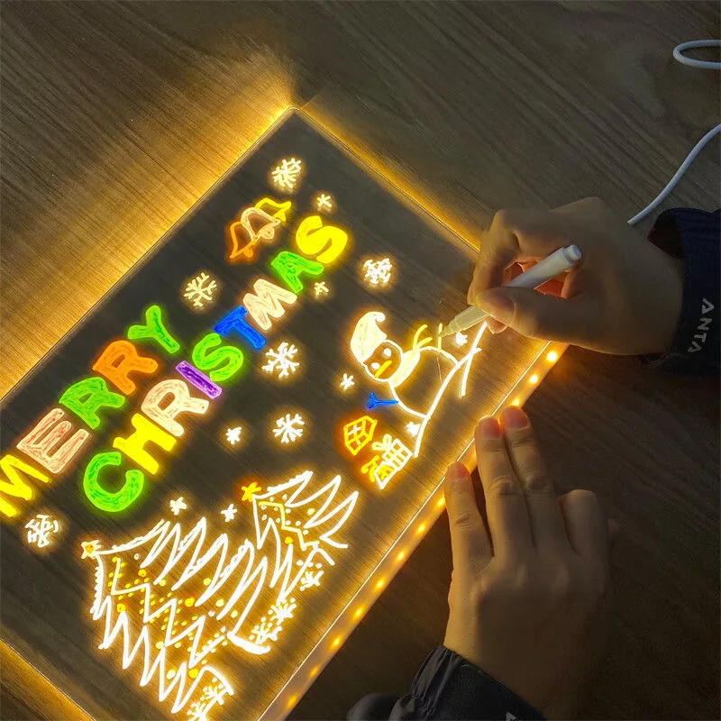 재사용 가능한 DIY 어린이 발광 그림판 메시지 램프 7가지 색상 펜 포함 아크릴 메시지 보드