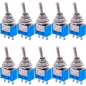 10개입 SPDT 미니 토글 스위치 3핀 2단계 ON/ON 미니어처 토글 스위치 6A 125V AC MTS-102