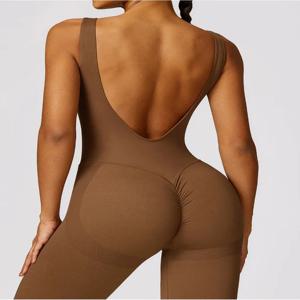 새로운 짐웨어 백리스 요가 점프수트 푸쉬업 피트니스 레깅스 바디수트 솔리드 원피스 운동복 요가복 스포츠웨어 트랙수트