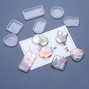 6pcs/1set-펜던트 실리콘 몰드 DIY 타원형 사각형 크리스탈 보석 모양의 목걸이 키 체인 귀걸이 펜던트 금형 에폭시 금형