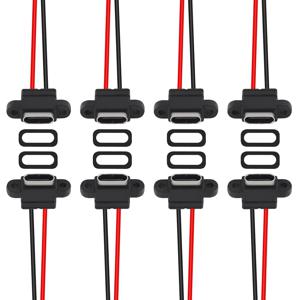 8개 USB 커넥터 타입-C 여성형 섀시 2핀 DIY용, 방수 2P 납땜 와이어 타입 USB C 피그테일 케이블 연장 전원 케이블