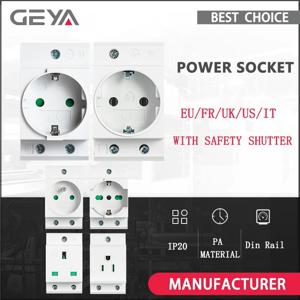 GEYA DIN 레일 소켓 모듈형 타입 AC 전원 소켓 플러그 EU/FR/US/UK/IT 표준 16A 220V AC 커넥터 그레이 AC30 어댑터 커넥터