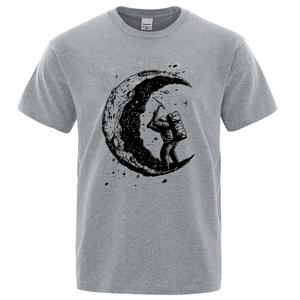 남성용 고품질 100% 코튼 문 프린트 캐주얼 여름 멋진 반팔 남성 Tshirt 루즈 티셔츠 남성 티셔츠 남성 티셔츠
