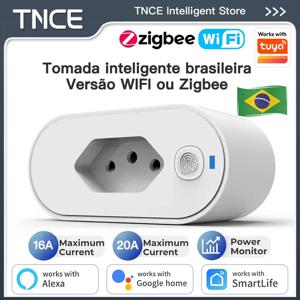 TNCE 투야 브라질 플러그 WIFI 또는 지그비 16/20A 소켓 전력 모니터링 기능, 스마트 콘센트 원격 제어, 구글 홈 알렉사 음성 제어