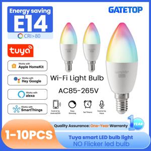 1-10PCS LED 캔들 투야 전구 WiFi E14 스마트 RGB CW AC 85-265V 6W LED 램프 C37 전구 앱 음성 제어 알렉사 구글 홈 지원