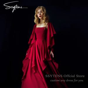 SSYTENS 레드 시폰 아라비아 이브닝 드레스 스퀘어 칼라 스트랩 파티 드레스 A라인 롱 모던 포멀 이벤트 드레스 맞춤형 2026