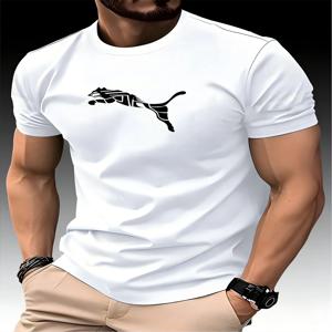 새로운 여름 럭셔리 남성 패션 폭스 레오파드 프린트 티셔츠 크루넥 캐주얼 트렌드 Y2K 하이엔드 고품질 피트니스 스포츠 티셔츠