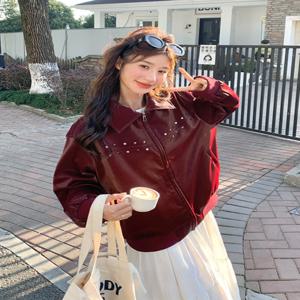 Ankela Red ort 여성용 가죽 자켓 PU 가죽 코트 봄 가을 새로운 스타일 트렌디 지퍼 클로저 롱 슬리브 폴...
