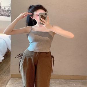 퓨어 디자이어 섹시 캐미솔 탱크탑 여성용 슬리밍 여름 아우터웨어 이너웨어 가슴 패드 스트랩 베스트 여성 심플 슬링