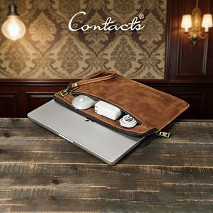 CONTACT'S 레트로 정품 가죽 노트북 케이스 맥북 프로 14.2인치 태블릿 핸드백 데일리 오피스 비즈니스 선물용 노트북 서류가방