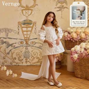 Verngo 럭셔리 미니 소녀 꽃 드레스 보우 레이스 공주 생일 파티 드레스 Mdern 2 Pics Kid Prom 가운 맞춤형