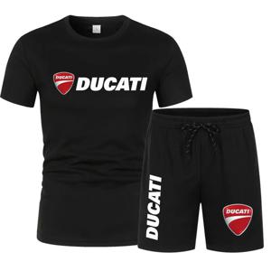DUCATI 남성용 여름 의류 세트 반팔 티셔츠 스포츠 반바지 오토바이 테마 조깅 비치웨어 일반 야외 조깅