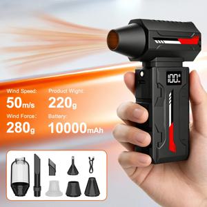 HPX-11 미니 터보 제트 팬 150W 출력 50m/s 풍속 5단계 조절 가능 기어 10000mAh 배터리 에어 블로워 (4개 노즐 및 LED 라이트 포함)
