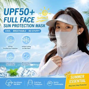 아이스 실크 풀페이스 자외선 차단 마스크 통기성 쿨링 UV 차단 바이저 모자 여름 페이스 커버 넥쉴드 경량