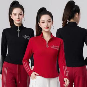 스퀘어댄스 의상 신상 긴팔 스탠드칼라 슬림핏 베이스 셔츠 여성용 봄 신상 다이아몬드 열처리