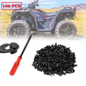 100 x UTV ATV 플라스틱 펜더 클립 Polaris Predator Rangers RZR Scrambler Sportsman 용 패스너 리무버가있는 바디 리벳