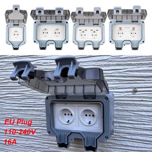 더블 EU 소켓 전원 공급 장치 스위치 소켓 16A 가정 및 정원용 USB 충전이 가능한 실외 벽 전원 소켓 IP66 비바람에 견디는