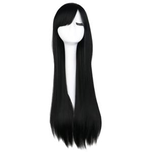 긴 직선 코스프레 가발 블랙 퍼플 핑크 블루 슬리버 그레이 금발 화이트 오렌지 브라운 합성 머리 가발