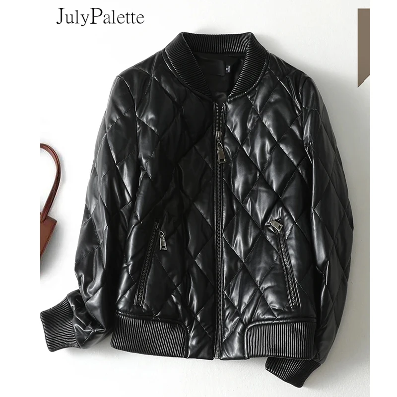 Julypalette 90% 화이트 덕다운 리얼 양가죽 재킷, 블랙 캐주얼, 겨울 지퍼 양가죽, 따뜻한 코트, 사이즈 M-5XL