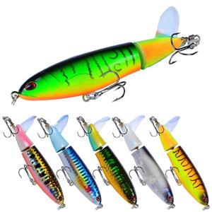 1pcs 10cm 14cm 탑워터 스피너 낚시 루어 포퍼 인공 연필 하드 미끼 프로펠러 회전 꼬리 낚시 태클 Swimbait