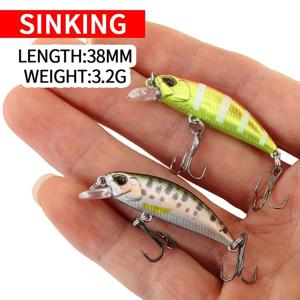 2024 핫 38mm 3.2G 미니 싱킹 미노우 낚시는 송어 배스 잉어 낚시를위한 Jerkbaits Peche 인공 미끼 워블러 미끼를 유혹합니다.