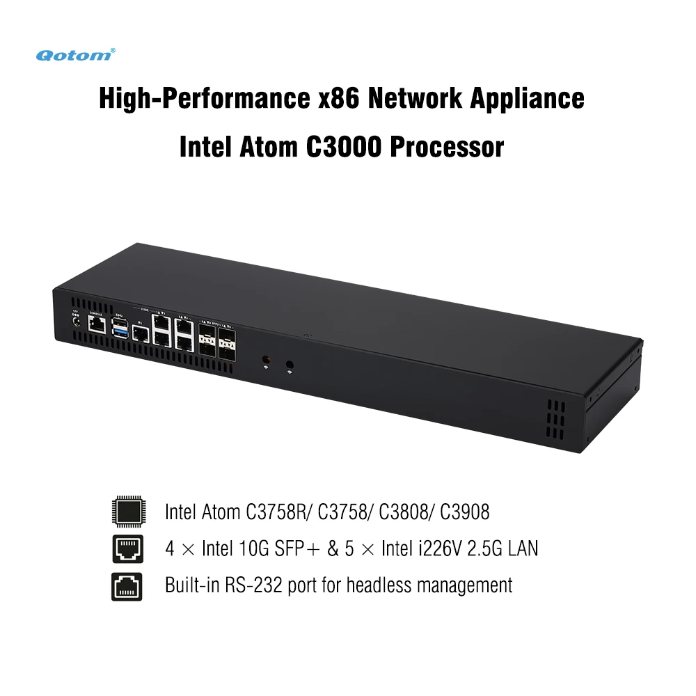 Q20300G9 1U 랙 - Atom C3000 CPU, 4개의 10G SFP+/ 5개의 2.5G LAN, DDR4 RAM, 듀얼 NVMe - PfSense/OPNsense 방화벽 어플라이언스